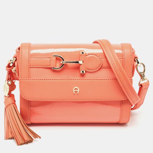 Aigner Peach Patent and Leather Clasp Flap Shoulder Bag - Aigner - Modalova