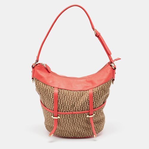 Aigner Coral/Brown Monogram Canvas and Leather Bucket Bag - Aigner - Modalova