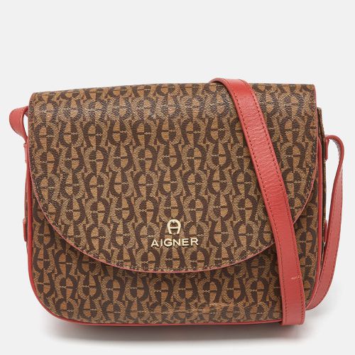 Aigner Brown/Red Signature Coated Canvas and Leather Crossbody Bag - Aigner - Modalova