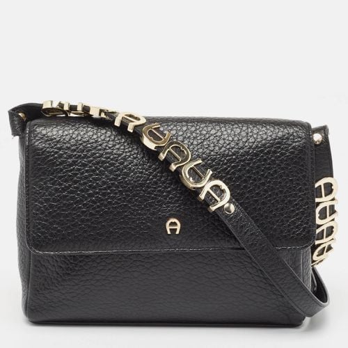 Aigner Black Pebbled Leather Flap Shoulder Bag - Aigner - Modalova