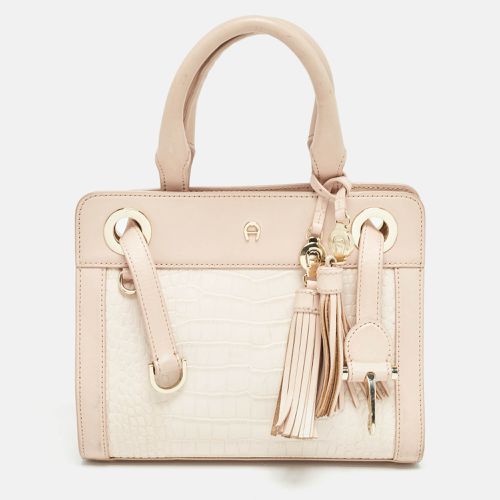 Aigner Two Tone Pink Croc Embossed Leather Cavallina Tote - Aigner - Modalova