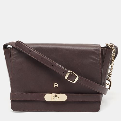 Aigner Burgundy Leather Turnlock Flap Shoulder Bag - Aigner - Modalova