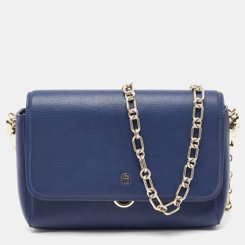 Aigner Navy Blue Leather Flap Chain Shoulder Bag - Aigner - Modalova