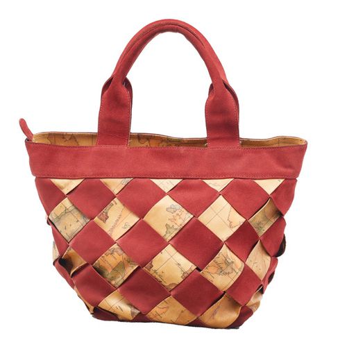 Alviero Martini 1A Classe Beige/Red Geo Print woven Coated Canvas and Suede Tote - Alviero Martini 1A Classe - Modalova