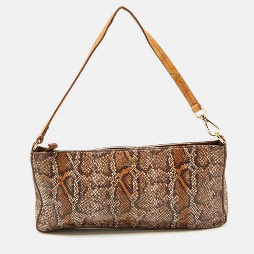 Alviero Martini 1A Classe Brown Python Embossed and Leather Zip Baguette Bag - Alviero Martini 1A Classe - Modalova