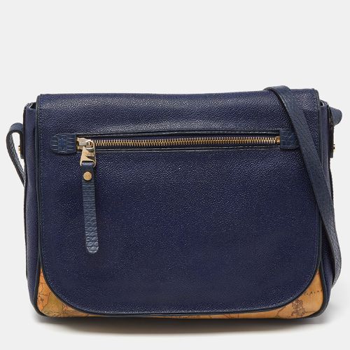 Blue Geo Print Coated Canvas and Leather Crossbody Bag - Alviero Martini 1A Classe - Modalova