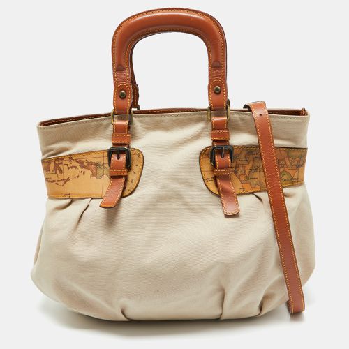 Alviero Martini 1A Classe Beige/Brown Geo Print Coated Canvas,Canvas and Leather Satchel - Alviero Martini 1A Classe - Modalova