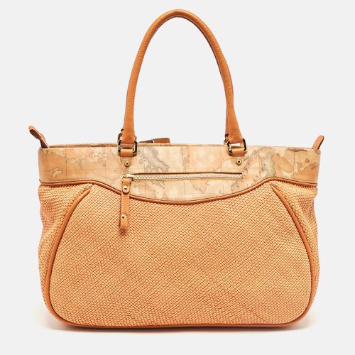 Alviero Martini 1A Classe Orange/Tan Geo Print Coated Canvas and Woven Leather Zip Tote - Alviero Martini 1A Classe - Modalova