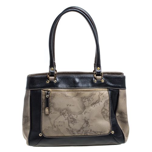 Alviero Martini 1A Classe Black/Beige Geo Print Coated Canvas and Leather Tote - Alviero Martini 1A Classe - Modalova