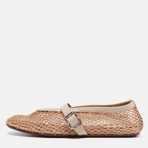 Alaia Beige Mesh and Patent Leather Buckle Strap Ballet Flats Size 37 - Alaia - Modalova