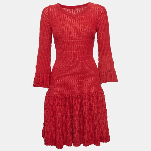 Alaia Red Chenille Wool Patterned Long Sleeve Skater Dress M - Alaia - Modalova