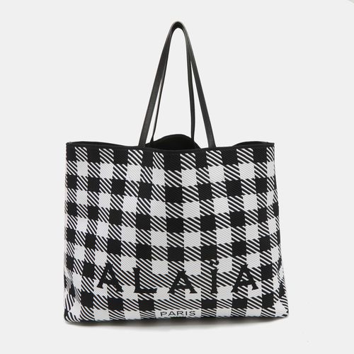 Alaia Black/White Canvas and Leather Large Houndstooth Tote - Alaia - Modalova