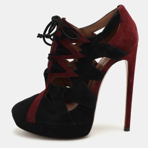Alaia Burgundy/Black Suede Lace Up Booties Size 37 - Alaia - Modalova
