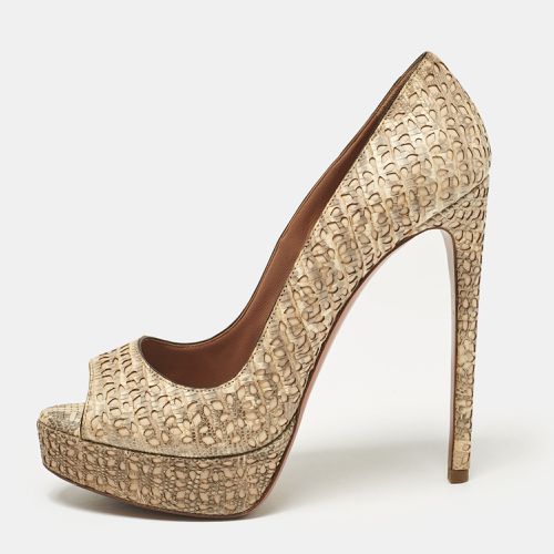 Grey Embossed Lizard Laser Cut Peep Toe Platform Pumps Size 38 - Alaia - Modalova