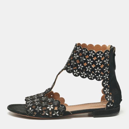 Alaia Black Laser Cut Suede Crystal Embellished Flat Sandals Size 40 - Alaia - Modalova