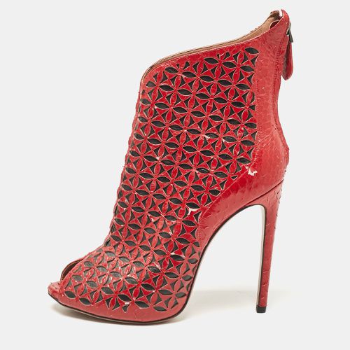 Alaia Red Laser Cut Python Peep Toe Booties Size 40 - Alaia - Modalova