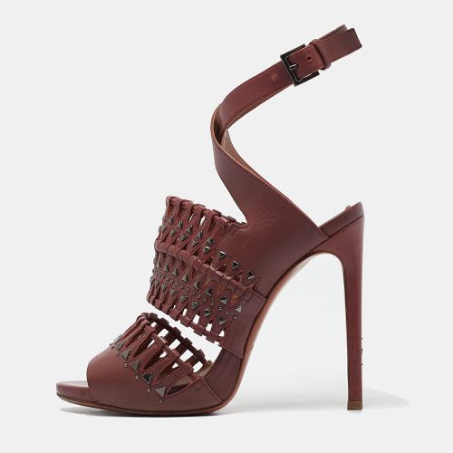 Alaia Burgundy Leather Studded and Laser Cut Ankle Strap Sandals Size 37 - Alaia - Modalova