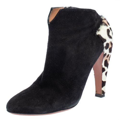 Alaia Black Suede And Leopard Print Calf Hair Booties Size 37 - Alaia - Modalova