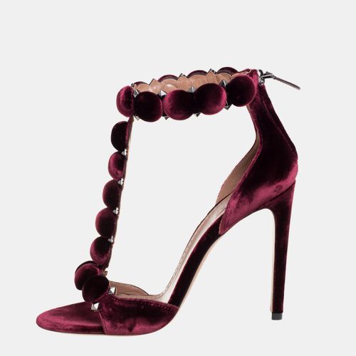 Alaia Burgundy Velvet Studded 'Bombe' T-Strap Ankle Cuff Sandals Size 39 - Alaia - Modalova