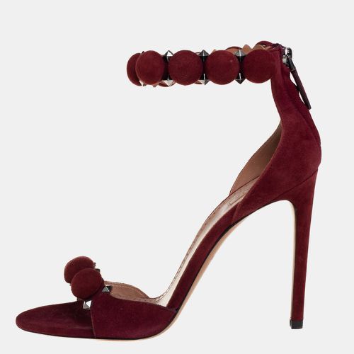 Alaia Burgundy Suede Studded 'Bombe' T-Strap Ankle Cuff Sandals Size 39 - Alaia - Modalova