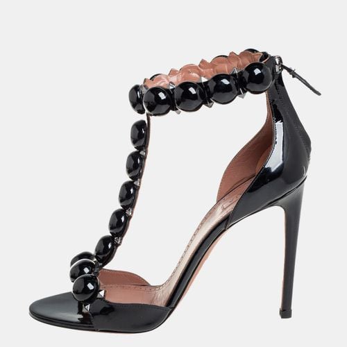 Alaia Black Patent Leather Bombe T-strap Sandals Size 39 - Alaia - Modalova