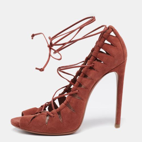 Alaia Brick Brown Suede Cut-Out Peep-Toe Ankle-Tie Sandals Size 39 - Alaia - Modalova