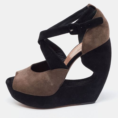 Alaia Brown and Black Suede Wedge Platform Ankle Strap Sandals Size 39 - Alaia - Modalova