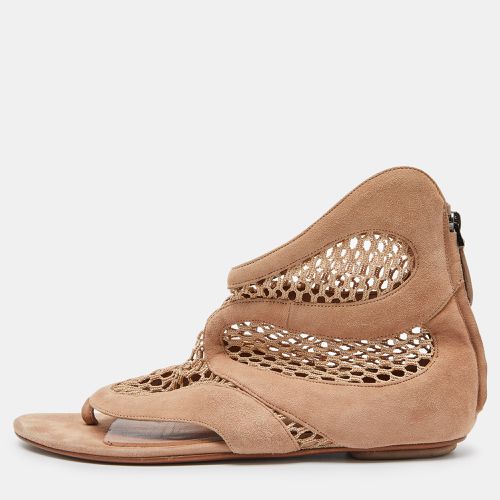 Alaia Beige Suede and Mesh Zip Thong Flat Sandals Size 38 - Alaia - Modalova