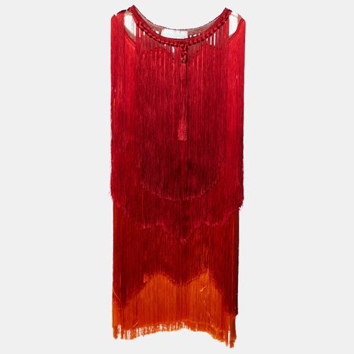 Alberta Ferretti Red Ombre Fringed Silk Mini Dress S - Alberta Ferretti - Modalova