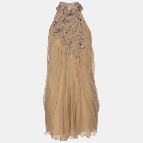Alberta Ferreti Beige Chiffon Braided Crystal Embellishment Halter Neck Top M - Alberta Ferretti - Modalova