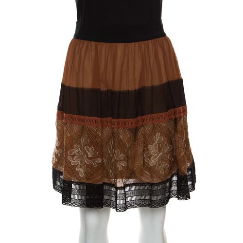 Silk Colorblock Lace Panel Detail Gathered Skirt L - Alberta Ferretti - Modalova