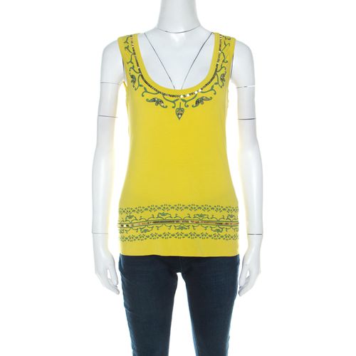 Alberta Ferretti Yellow Paisley Printed Cotton Sequin Detail Top L - Alberta Ferretti - Modalova