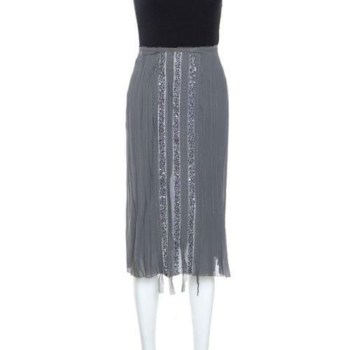 Alberta Ferretti Grey Silk Sequin Embellished Pleated Midi Skirt S - Alberta Ferretti - Modalova