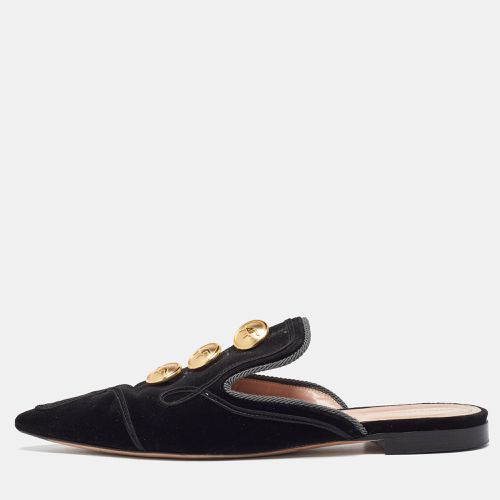 Alberto Fermani Black Velvet Buttons Embellished Flat Mules Size 38 - Alberto Fermani - Modalova