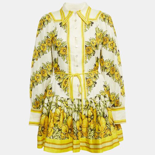 Alemais Yellow Floral Print Linen Gisela Mini Dress S - Alemais - Modalova