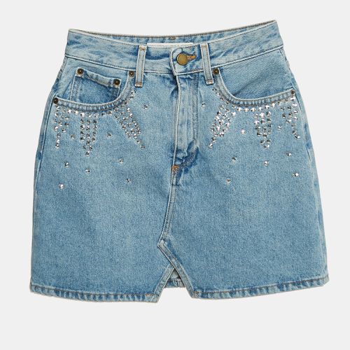 Alessandra Rich Blue Embellished Denim Mini Skirt S Waist 26" - Alessandra Rich - Modalova