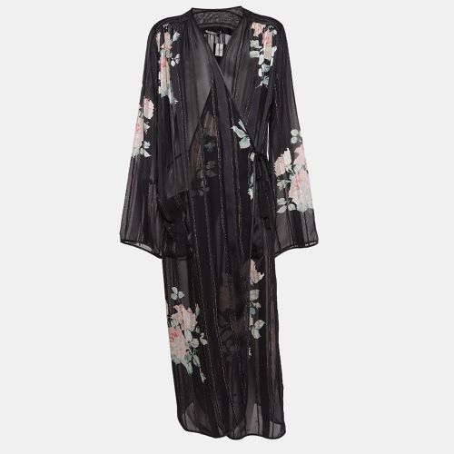 Alessandra Rich Black Floral Print Lurex Silk Maxi Wrap Dress M - Alessandra Rich - Modalova