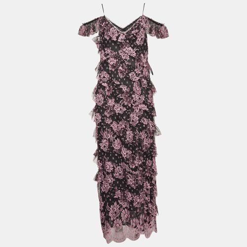 Alessandra Rich Black Floral Lace Ruffled Mid Dress M - Alessandra Rich - Modalova