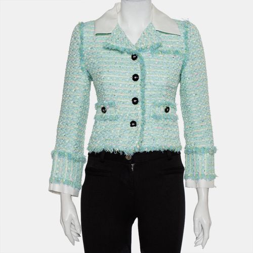 Alessandra Rich Aqua Green Tweed Button Front Cropped Jacket S - Alessandra Rich - Modalova