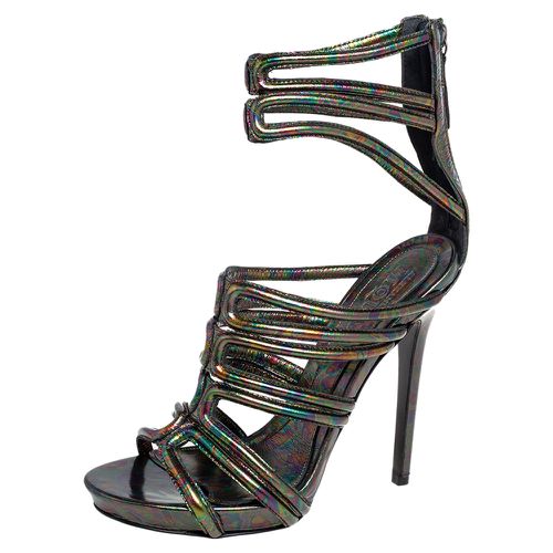 Alexander McQueen Multicolor Oil Slick Texture Leather Gladiator Sandals Size 38 - Alexander McQueen - Modalova