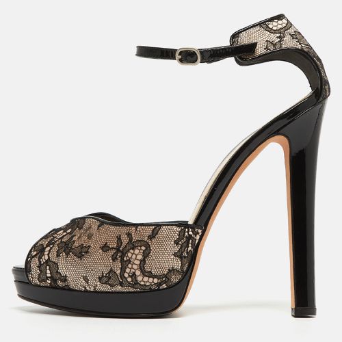 Alexander McQueen Black/Blush Pink Lace And Satin Ankle Strap Platform Sandals Size 40 - Alexander McQueen - Modalova