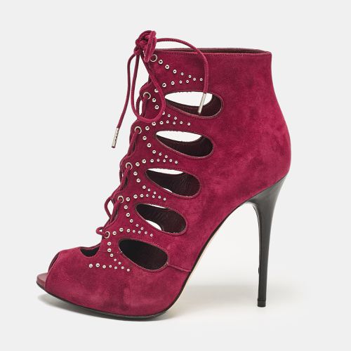 Alexander McQueen Burgundy Suede Studded Cut Out Ankle Booties Size 37 - Alexander McQueen - Modalova