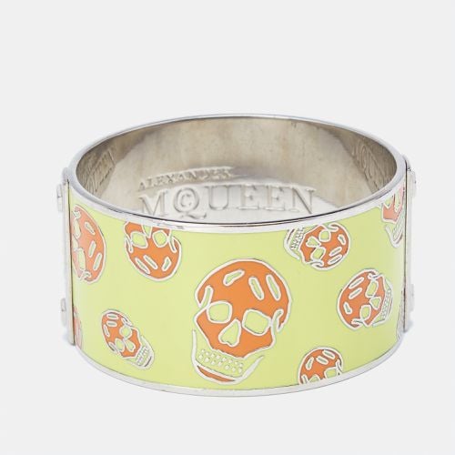 Alexander McQueen Skull Printed Yellow and Orange Enamel Silver Tone Large Bangle Bracelet - Alexander McQueen - Modalova