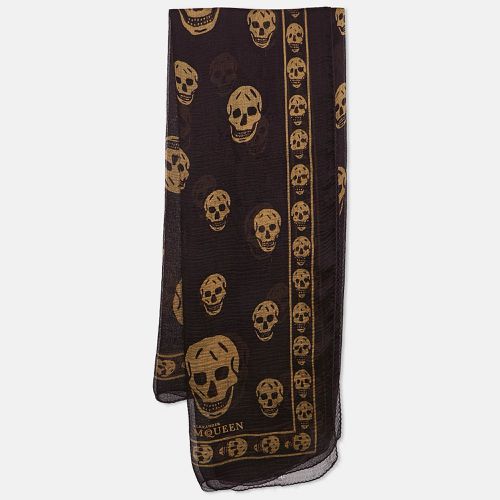 Alexander McQueen Burgundy Skull Print Chiffon Silk Scarf - Alexander McQueen - Modalova