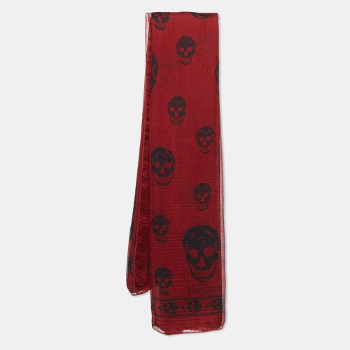 Alexander McQueen Red Skull Pattern Silk Square Scarf - Alexander McQueen - Modalova