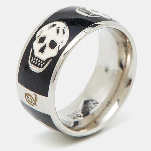 Alexander McQueen Silver Tone Black Enamel Skull Ring Size 55 - Alexander McQueen - Modalova