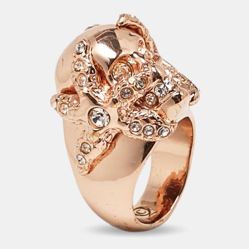 Skull Starfish Crystals Rose Tone Ring Size 52 - Alexander McQueen - Modalova