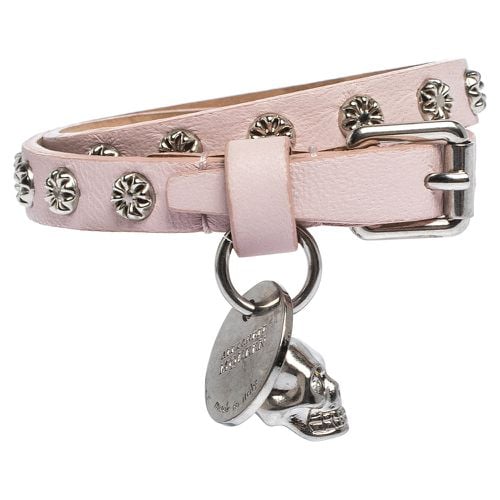 Alexander McQueen Light Pink Leather Skull Wrap Bracelet - Alexander McQueen - Modalova