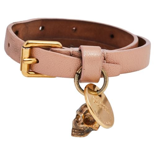 Alexander McQueen Skull Charm Pink Leather Gold Tone Double Wrap Bracelet - Alexander McQueen - Modalova