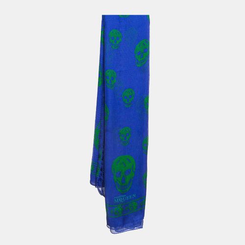 Alexander McQueen Blue Skull Print Silk Scarf - Alexander McQueen - Modalova